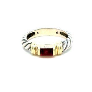 David Yurman Silver and Gold Ring with Red Gemstone